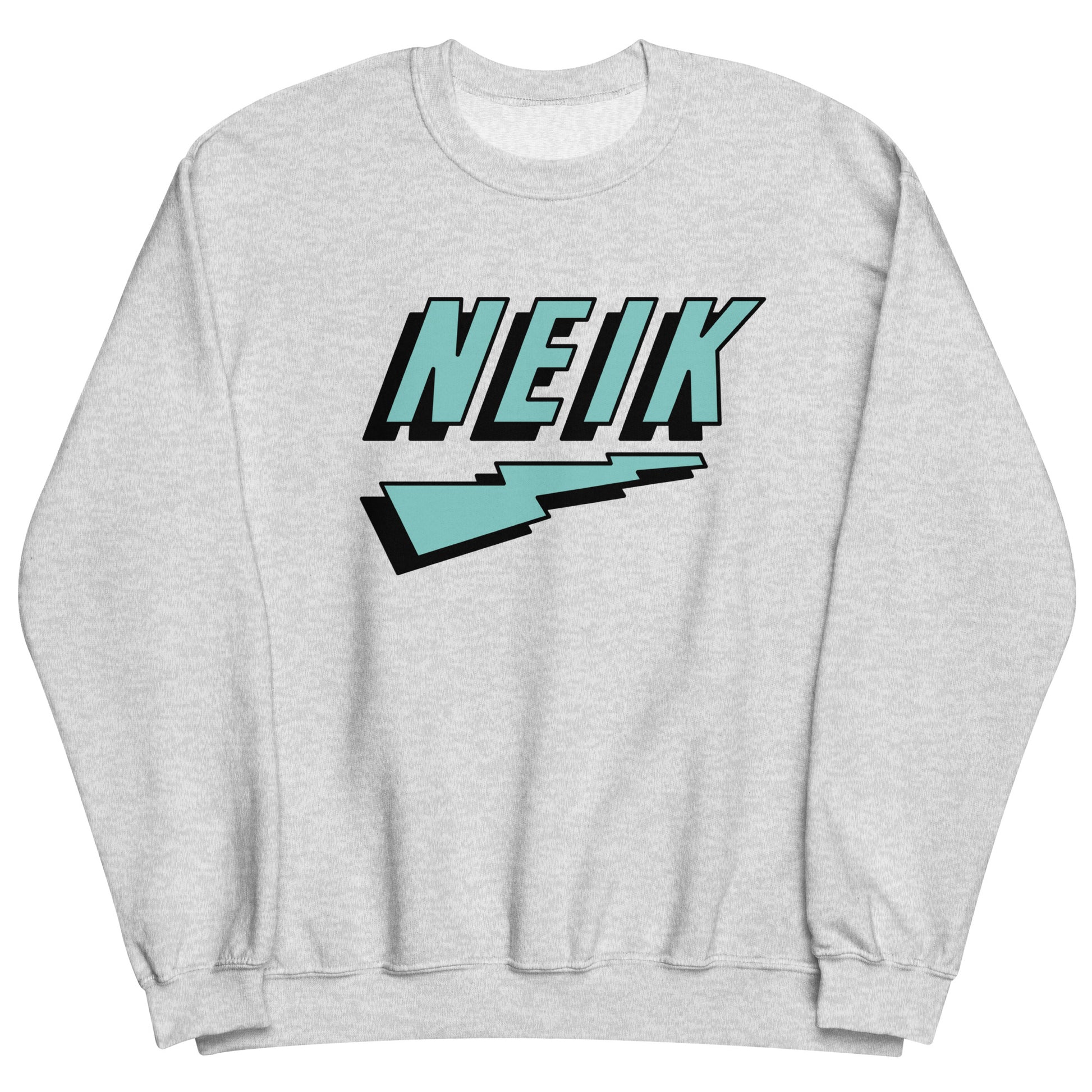 Lichtgrijze trui met het NEIK logo, ontwerp door De Zwarte Markt en verkrijgbaar bij cadeauwinkel 'A Given Horse'. Voorkant.