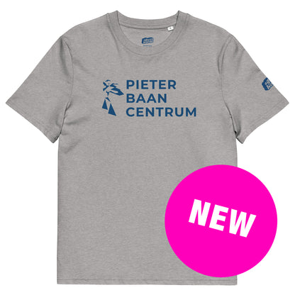Grijs T-Shirt met de tekst 'Pieter Baan Centrum', ontwerp door De Zwarte Markt en verkrijgbaar bij cadeauwinkel 'A Given Horse'. Voorkant, nieuw.
