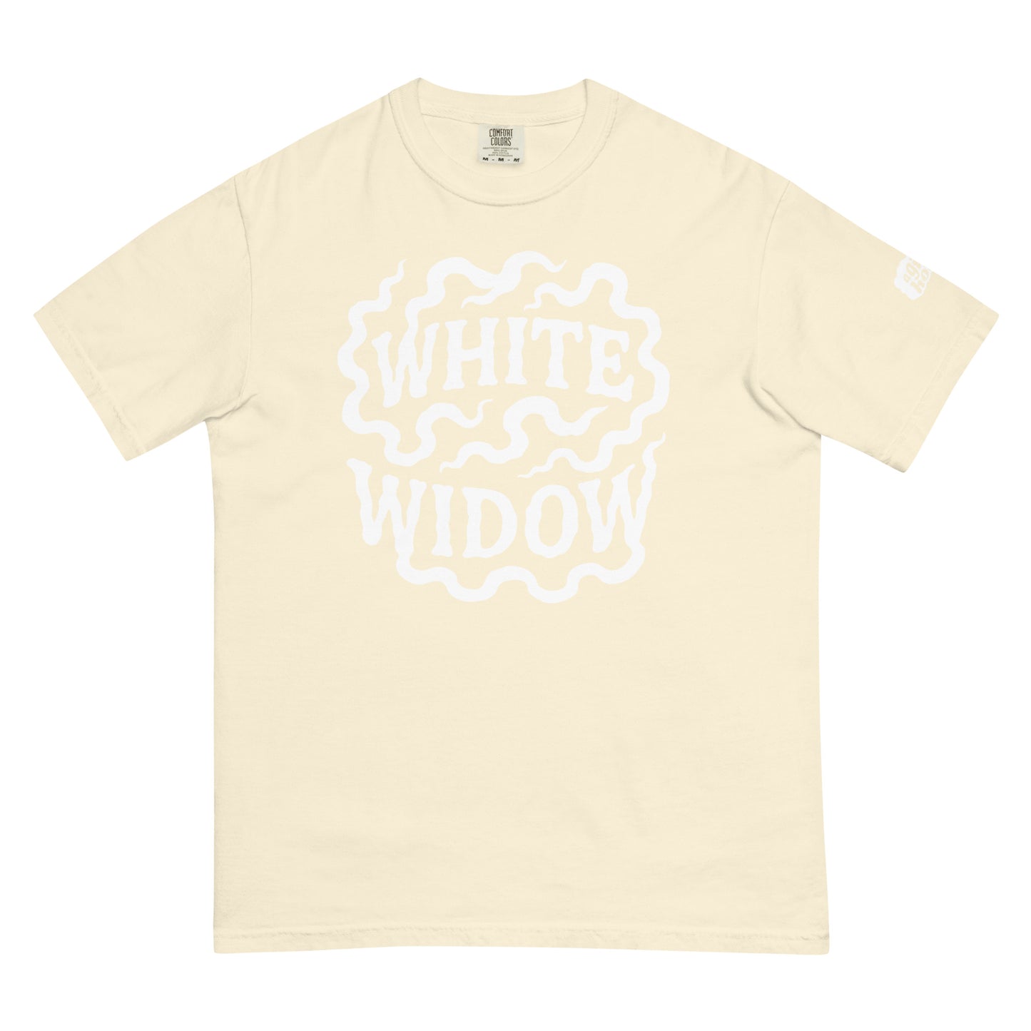 Wit T-Shirt met de tekst 'White Widow', ontwerp door Lay-Z en verkrijgbaar bij cadeauwinkel 'A Given Horse'. Voorkant.