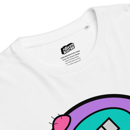 Wit T-Shirt met een afbeelding van Toad, ontwerp door De Zwarte Markt en verkrijgbaar bij cadeauwinkel 'A Given Horse'. Detail.